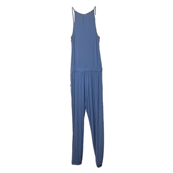 Elan Spaghetti Strap Crossover V-Neck Jogger Belted‎ Jumpsuit Blue Small - Picture 3 of 12
